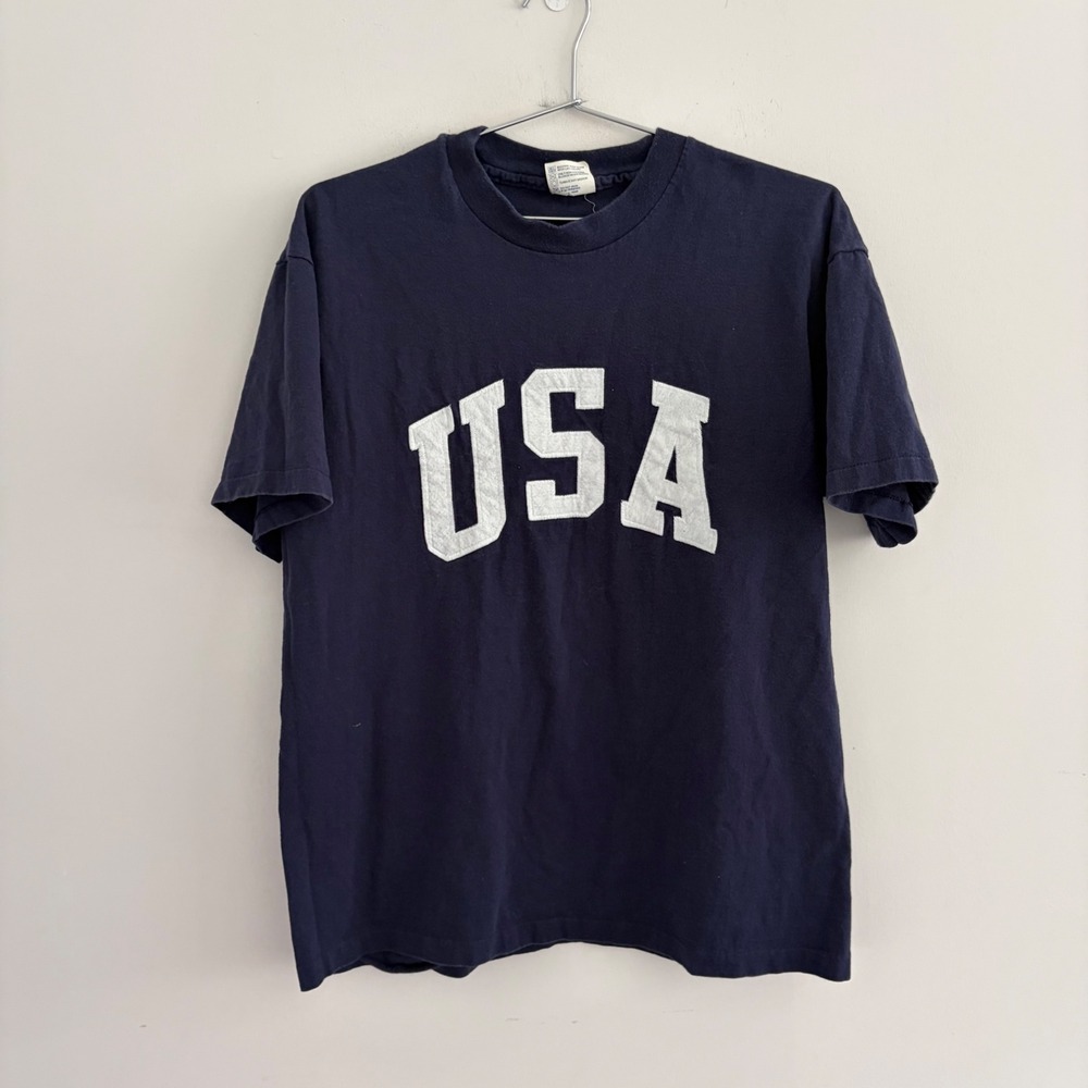 College Ware USA Mens Navy Blue Graphic T-Shirt Large